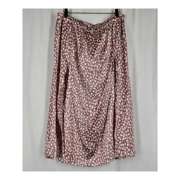 BOOHOO WOMENS MIDI SKIRT - PINK SATIN SPLATTER DOT - HIGH SLIT - SIZE 12 - Picture 2 of 10